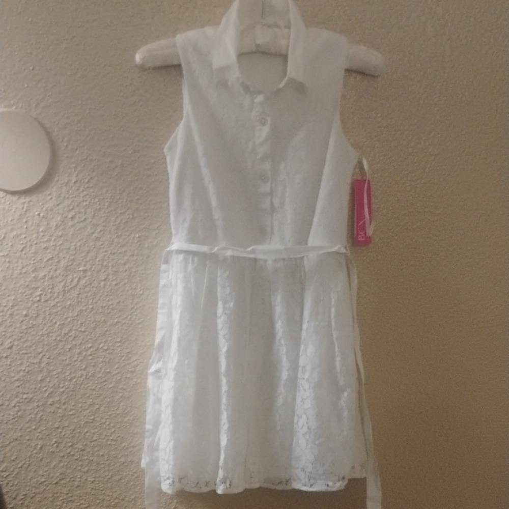 White Sleeveless Peplum Sundress with Dress Shirt Collar